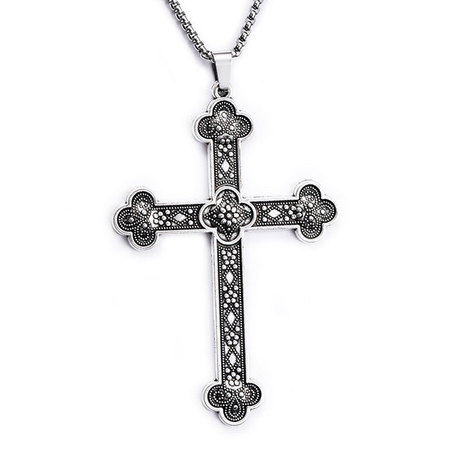 European and American Cross-Border Gothic Rune Cross Pendant Sweater Chain Fashion Retro Cross Plaid Flower Necklace Jewelry