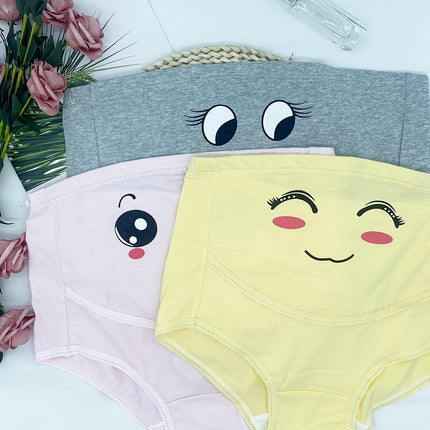 3Pcs Women's Maternity Cute Cartoon Smile Face Print Boxers