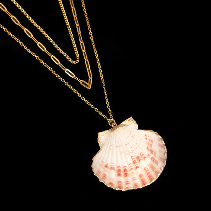 Cross-Border Stainless Steel Necklace Shell Titanium Steel Pendant New Pearl Jewelry Seaside Accessories European and American Non-Fading Jewelry