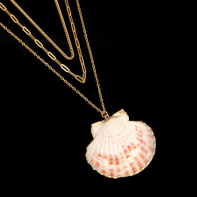 Cross-Border Stainless Steel Necklace Shell Titanium Steel Pendant New Pearl Jewelry Seaside Accessories European and American Non-Fading Jewelry