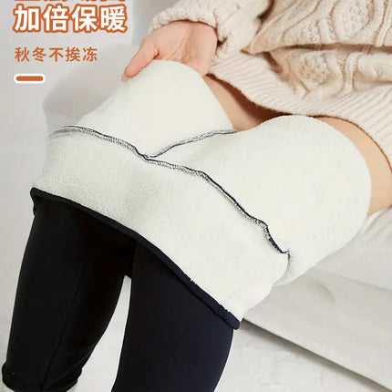 Cross-Border Exclusive High-Waisted Leggings, Thermal Pants, Fleece-Lined and Thickened, Plain Imitation Cashmere Leggings for Autumn and Winter, Women's Slimming Leggings