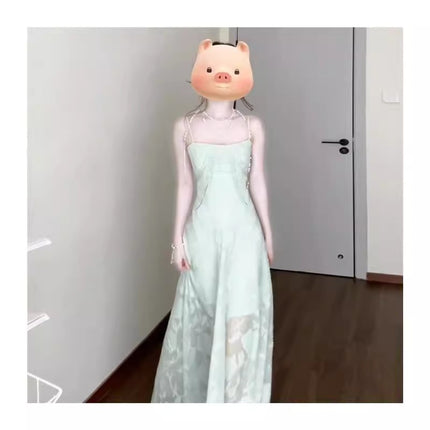 French Mint Green Suspender Dress for Women Summer 2025 New Spring Wear Seaside Resort Style Waist Long Skirt