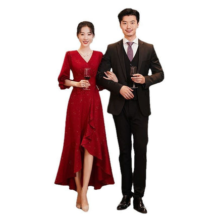 Fishtail Toast Dress Bride wine red Engagement Dress dress Usually Wear French Style Back Door Slim Wedding Girl