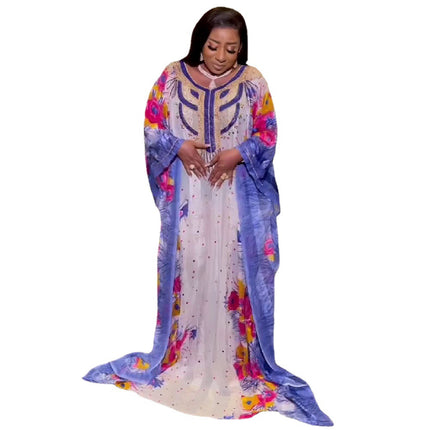 Foreign Trade African Ethnic Style Clothing Large Swing Skirt Chiffon Heavy Industry Hot Diamond Digital Printing with Inner Group Cross-Border Supply