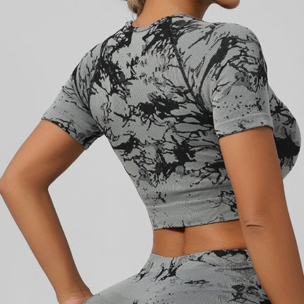 Cross-Border Seamless Tie-Dye Yoga Wear Beautiful Back Sports Bra High Waist Peach Butt Lift Fitness Tights Suit for Women