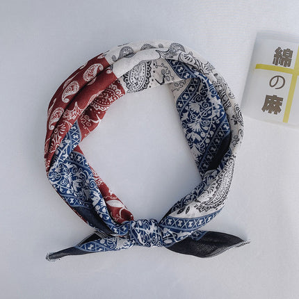 New Ethnic Style Cashew Flower Cotton and Linen Small Square Scarf 58X58 Breathable Retro Decorative Small Scarf Women's Scarf