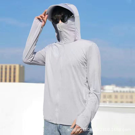 Men's Hat-brim Removable Sunscreen Clothing Ice Silk Mesh Breathable Loose Outdoor Quick-drying Sunscreen Clothing Anti-ultraviolet Fishing