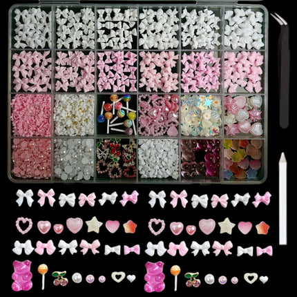24 grid cartoon nail accessories mix cute cookies donuts candy nail accessories diy handmade material box