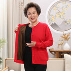 Big red round neck women's clean face with pockets plus velvet / S