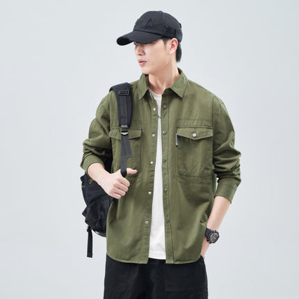Heavy Wash Cotton Japanese Style Vintage Trendy Brand Loose Casual Shirt Jacket Army Green dark gray Jujube