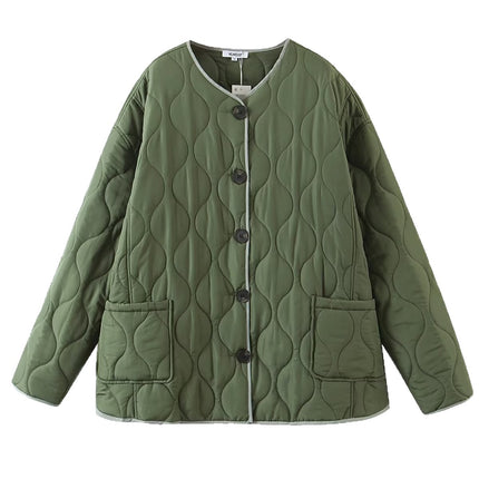 Foreign Trade Women's Clothing 2025 Autumn and Winter European and American Fashion Loose Diamond-Shaped Checkered Large-Panel Round-Neck Cotton Jacket for Women X39082