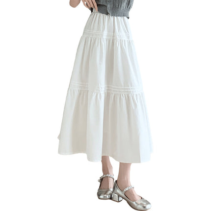 White Cake Skirt High Waist Slim Look All-match Skirt Loose Waist Korean Style Gentle Sweet Small Medium-length Skirt