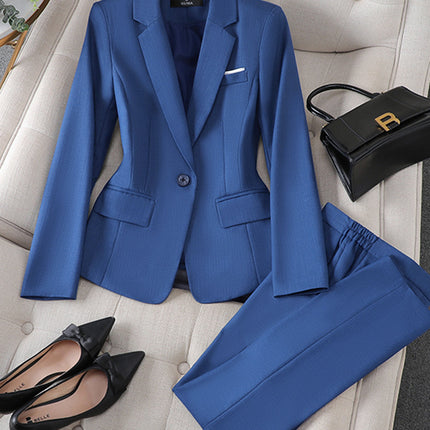 Cross-Border Haze Blue Small Suit Set for Women, Autumn Workwear, Elegant Goddess Style, High-End Professional Suit Set