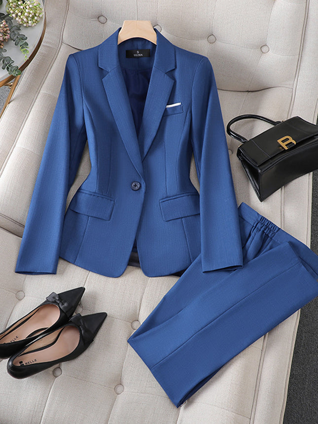 Cross-Border Haze Blue Small Suit Set for Women, Autumn Workwear, Elegant Goddess Style, High-End Professional Suit Set