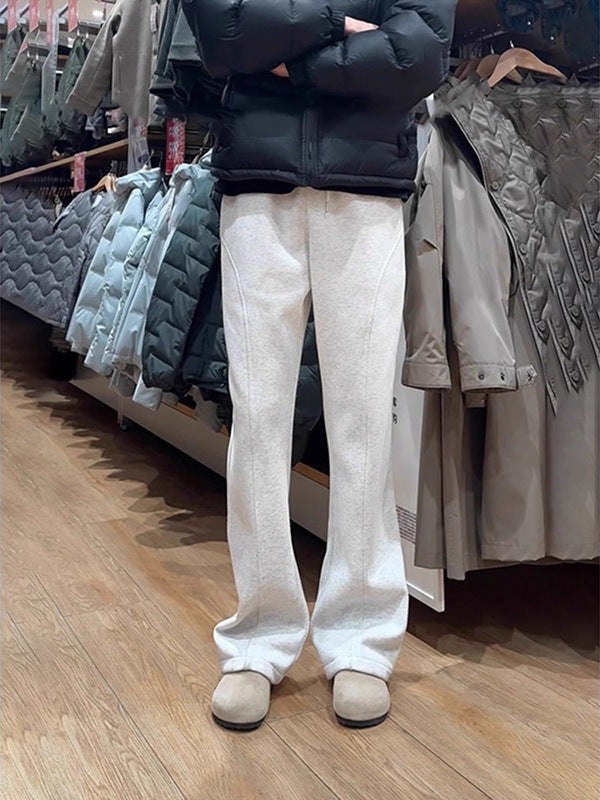 White-Gray Flared Sweatpants for Men, Spring and Autumn, Tall, Extended Length, Straight-Leg, Drapey, American-Style, Cropped Casual Pants