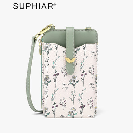 2025 Cross-Border New Product Simple Small Fragrance Style Women's Mobile Phone Bag Pu Flower Mobile Phone Backpack Diagonal Women's Mobile Phone Bag