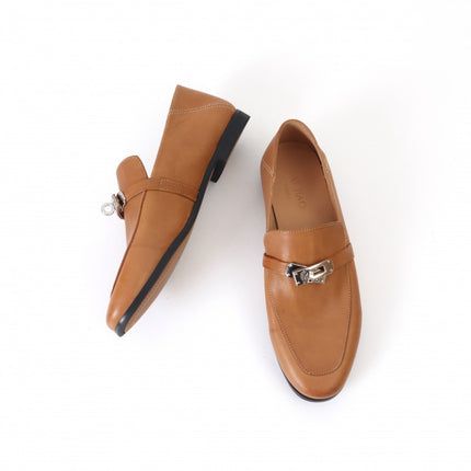 Lock Retro Square Head Horse Leather Shoes Slip-on Loafers Women's 930 Leather Shoes