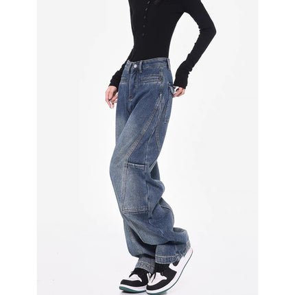 KEN STUDIO vintage work jeans women's spring new wide leg pants machete pants banana pants mop pants