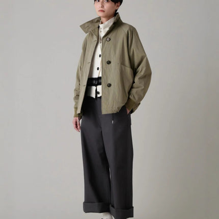 Women's Foreign Trade MH Collar Xizang Blue Army Green Single-breasted Tooling Jacket Cotton-padded Jacket Long-sleeved Jacket