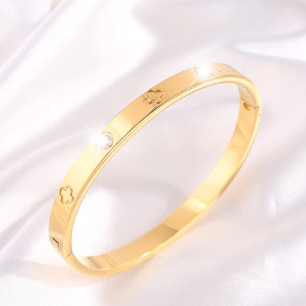Titanium Steel Bracelet Four-leaf Flower Embossed Bracelet Girl's High Sense Fashion Internet Celebrant Explosion Stainless Steel Bracelet Jewelry