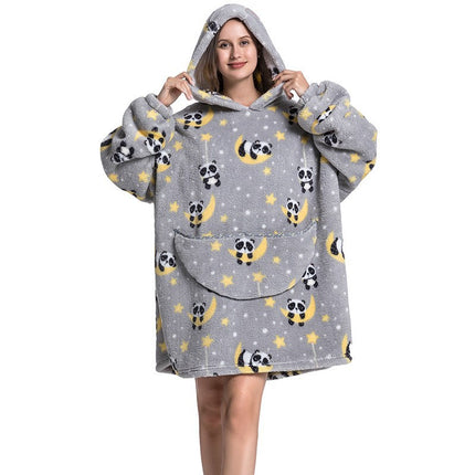 Cross-border New Printed Flannel Pullover Adult Cotton Velvet Lazy Clothing Cape Nightgown Warm Thickened Cold-proof Clothing