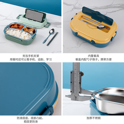 304 stainless steel student lunch box with lid office worker compartment lunch box ins style deepened heat preservation lunch box microwave oven
