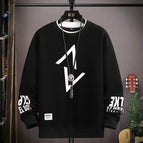 Round neck sweatshirt triangle black / (s size) weight 70-85