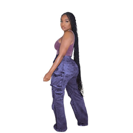 Amazon AliExpress wish European and American women's jeans street work style multi-pocket women's trousers