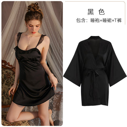 Meishilan Sexy Pajamas for Women Ice Silk Women's Spring & Fall Suspender Pajamas with Breast Pads Nightgown 260 Suit with Bath