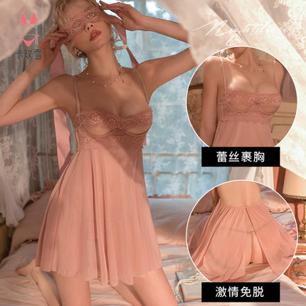 Kamei Snow Summer Thin Lace Sling Home Women's Nightdress Steel Ring Gathering Sexy Lingerie 1889