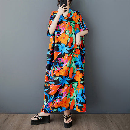 2025 Summer New Bohemian Casual Vacation Dress Women's plus size Loose Short-sleeved Western Style Elegant dress