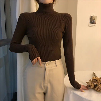 Factory direct turtleneck sweater women's autumn and winter all-match inner slim fit slim top black fashion knitted base shirt