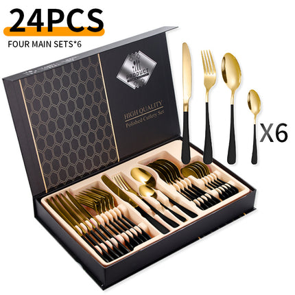 Cross-border Amazon stainless steel tableware 24 pieces suit Western tableware steak knife fork spoon gift box tableware suit