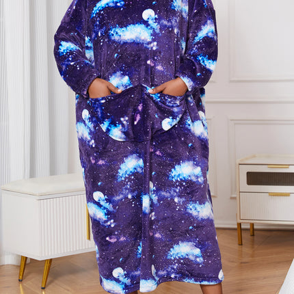 Cross-border Hot Sale Wholesale plus size Women Pajamas Flannel Hooded Starry Night Gown dress Pullover Home Clothes