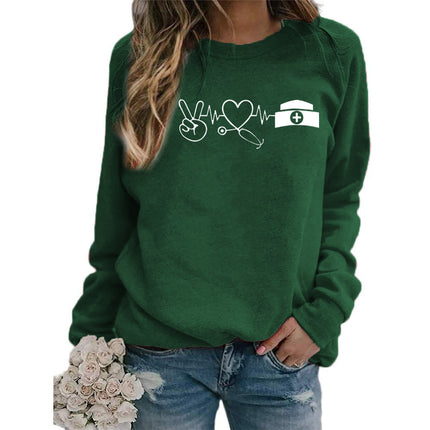 Cross-border European and American foreign trade supply scissors hand electrocardiogram love printing long sleeve round neck sweater autumn and winter men and women