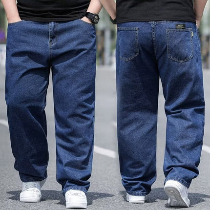 Plus-Size Men's Loose Straight-Leg Casual Jeans, Versatile Deep-Crotch Durable Men's Pants