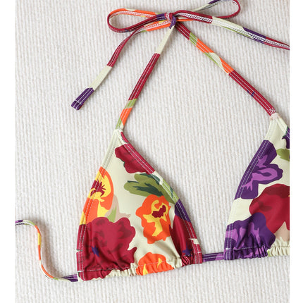 European and American 2025 New Fashion Floral Two-Piece Swimsuit High-Elastic Bikini Halter Neck Slimming Swimsuit