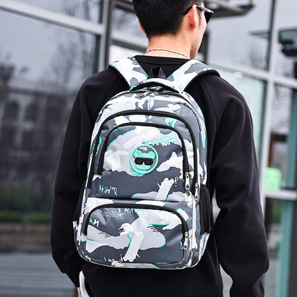 Camouflage Backpack, Junior High School Student School Bag, Lightweight, Simple, Wear-Resistant, Same Style for Men and Women, Large-Capacity Backpack