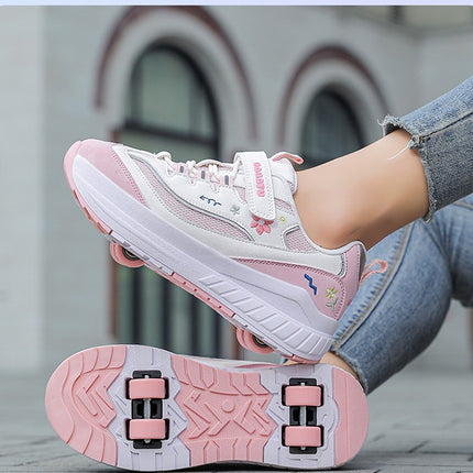 Girls' Heelys Sneakers 2025 Mesh Children's Shoes for Older Kids Roller Skates Girls' Four-Wheel Skates