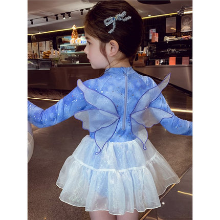 Girls One-Piece Swimsuit, Fashionable Kidsren's Princess Swimsuit, Summer Wear 2025 New Little Girl Long-Sleeved Swimsuit