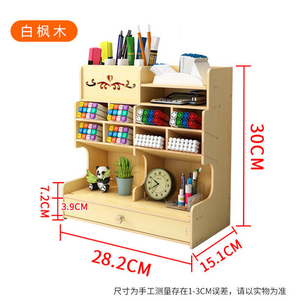 Wooden Pen Holder Storage Box Large Capacity Nordic Creative Fashion Multi-Compartment Pen Holder Office Desktop Storage Shelf