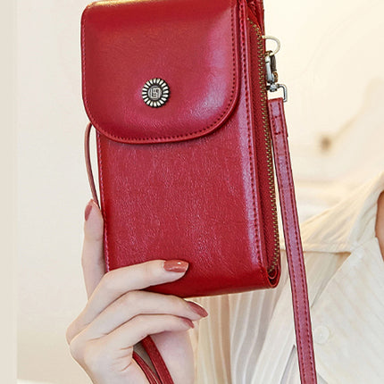 New RFID Women's Mobile Phone Bag Retro Oil Wax Leather Vertical Crossbody Mobile Phone Bag All-match Mini Shoulder Bag