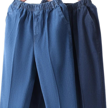 Middle-aged and elderly men's jeans summer thin father's pants elastic waist old men's casual pants loose middle-aged men's pants