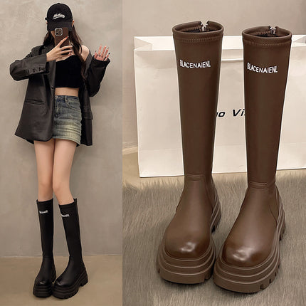 Over-The-Knee Boots for Women 2025 New British Style Rear Zipper Knight Boots Small Thick-Soled Round-Toe Fashion Boots
