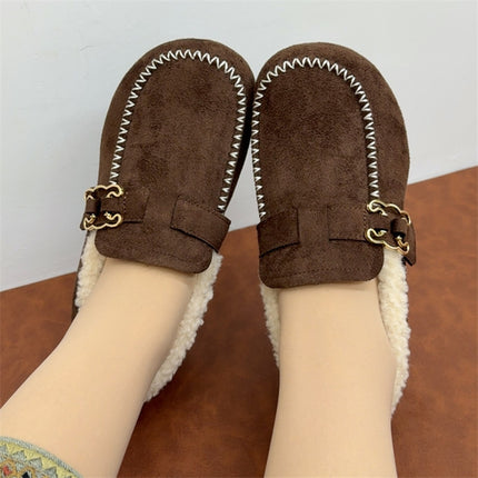 Winter New Style Old Beijing Cotton Shoes for Women, Comfortable Soft Soles, Fleece-Lined and Thickeneded, Lazy Slip-On Loafers, Fashionable Cotton Shoes