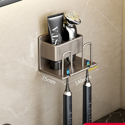 Toothbrush Rack Without Punching Gun Gray Bathroom Mouthwash Cup Tooth Cup Wall-Mounted Storage Box Electric Toothbrush Rack