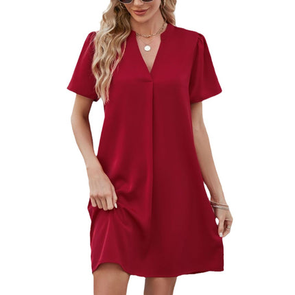 2025 Summer Cross-Border Amazon European and American New Satin Office Casual Loose Fashion V Neck Sexy Dress