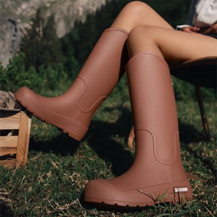 2024 New Cross-border Time Wear Rain Boots Women's High Rain Boots Outdoor Korean-style Waterproof Warm Long Boots