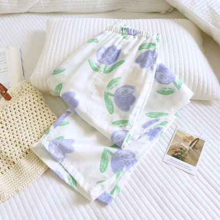 Pure Cotton Gauze Pajamas Spring and Summer Cotton Printed Casual Loose Large Size Women's Pants Can Be Worn Outside Home Pants