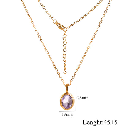 Stainless Steel French Style Ins Style Retro Oval Gem Necklace Women's Titanium Steel Light Luxury Niche Design Clavicle Chain